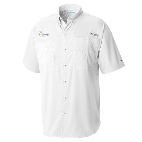  Columbia White Tamiami Performance Short Sleeve Shirt - Centenary University Logo