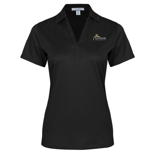  Womens Black Performance Fine Jacquard Polo - Centenary University Logo