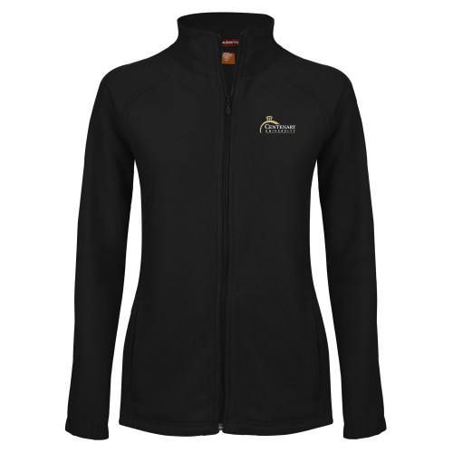  Womens Black Fleece Full Zip Jacket - Centenary University Logo