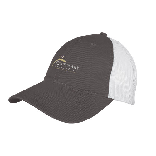  Charcoal/White Mesh Back Unstructured Low Profile Hat - Centenary University Logo