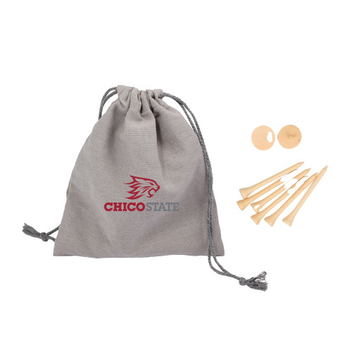  Bamboo Golf Tee Set w/ Grey Recycled Pouch - Chico State Primary Mark