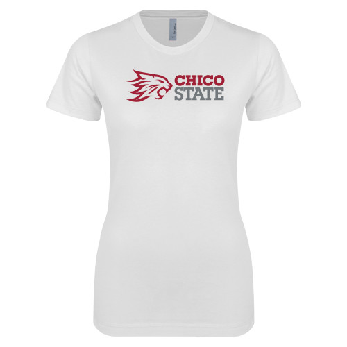  Next Level Womens White Boyfriend Tee - Chico State Horizontal Mark