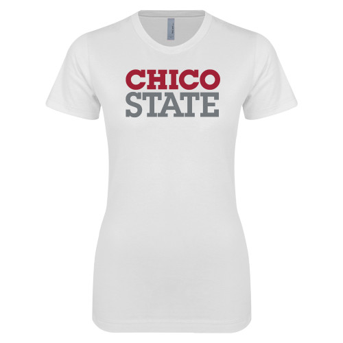  Next Level Womens White Boyfriend Tee - Chico State Stacked