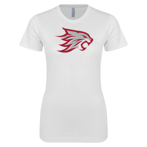  Next Level Womens White Boyfriend Tee - Wildcat Head