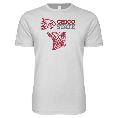  Next Level White SoftStyle T Shirt - Chico State - Basketball Over Net
