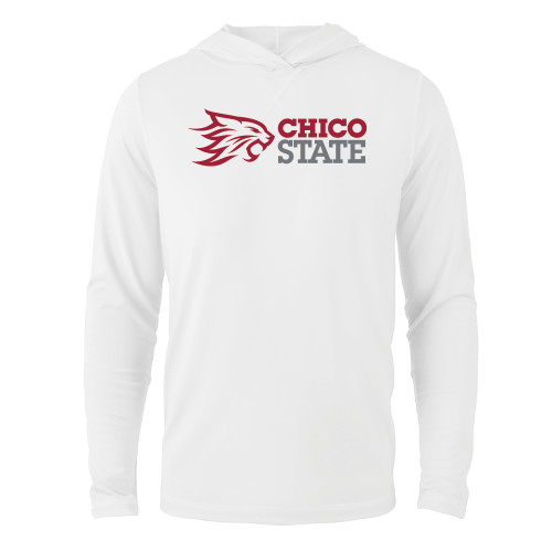  White Long Sleeve Hooded Tee - Chico State Horizontal Mark