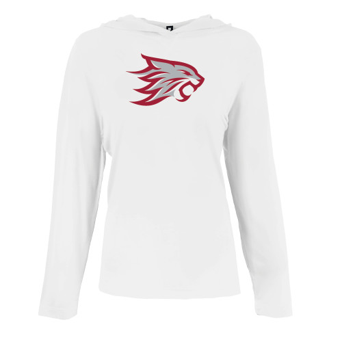 Womens White Long Sleeve Hooded Tee - Wildcat Head