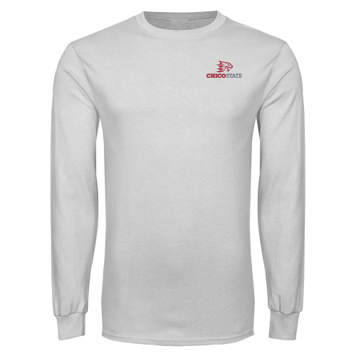  White Long Sleeve T Shirt - Chico State Primary Mark