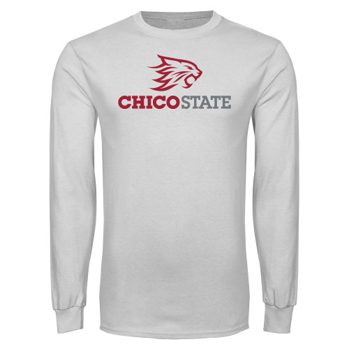  White Long Sleeve T Shirt - Chico State Primary Mark