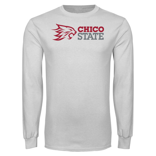  White Long Sleeve T Shirt - Chico State Horizontal Mark