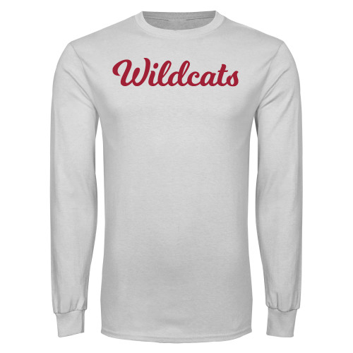  White Long Sleeve T Shirt - Wildcats Script