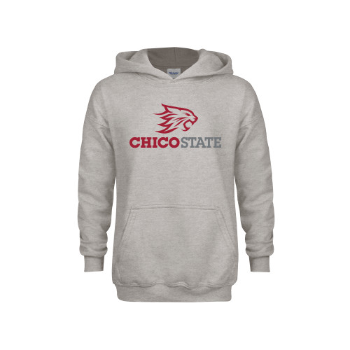  Youth Grey Fleece Hood - Chico State Primary Mark