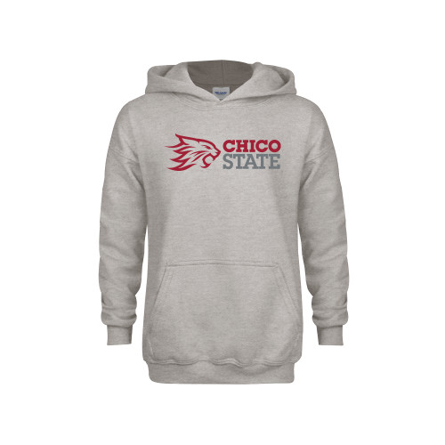  Youth Grey Fleece Hood - Chico State Horizontal Mark