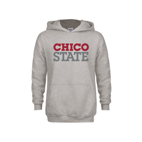  Youth Grey Fleece Hood - Chico State Stacked