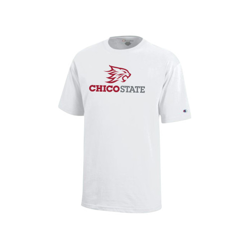  Champion Youth White Short Sleeve Tee - Chico State Primary Mark