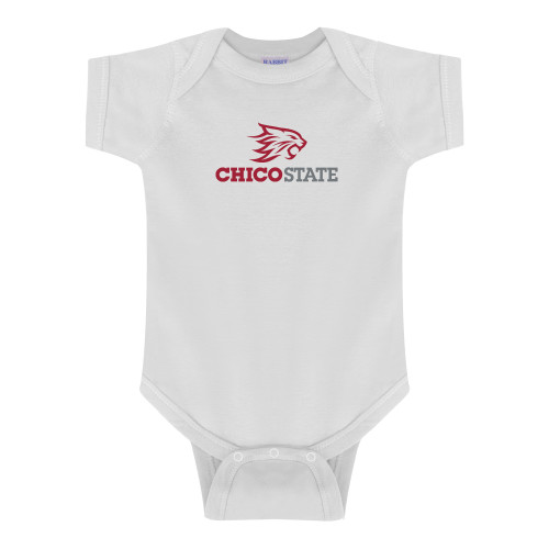  White Infant Onesie - Chico State Primary Mark