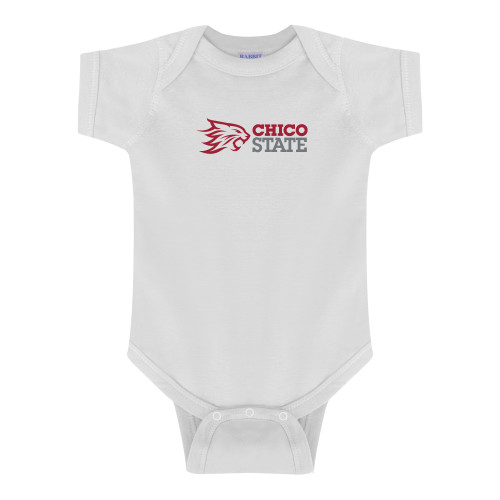  White Infant Onesie - Chico State Horizontal Mark