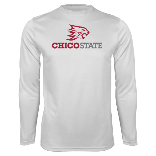  White Performance Long Sleeve Shirt - Chico State Primary Mark