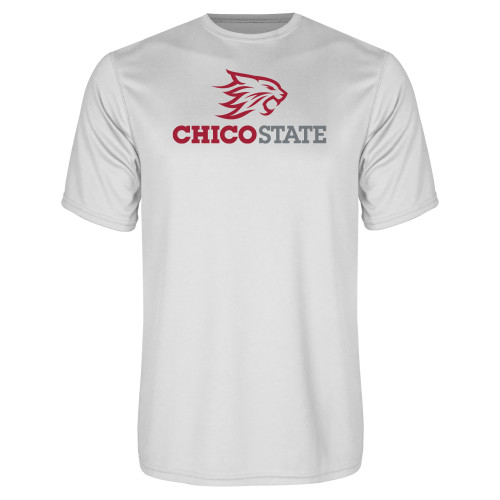  White Performance Tee - Chico State Primary Mark