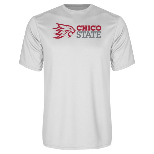  White Performance Tee - Chico State Horizontal Mark
