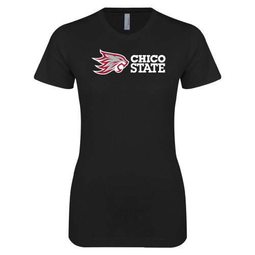  Next Level Womens Black Boyfriend Tee - Chico State Horizontal Mark