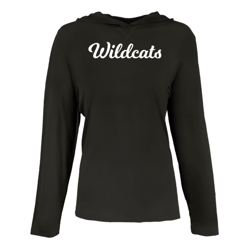  Womens Black Long Sleeve Hooded Tee - Wildcats Script