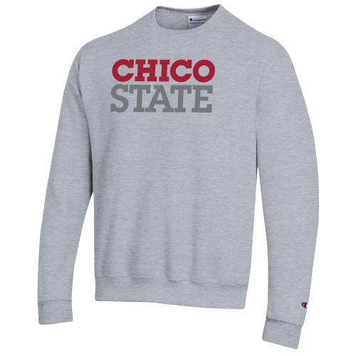  Champion Heather Grey Fleece Crew - Chico State Stacked