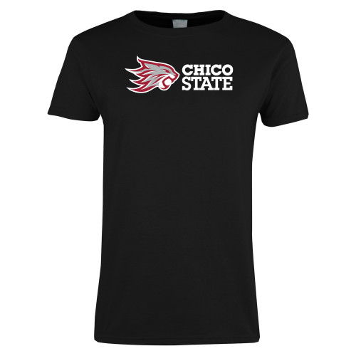  Womens Black Short Sleeve Tee - Chico State Horizontal Mark