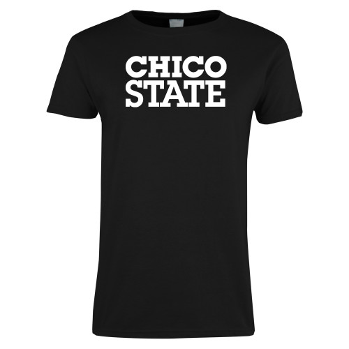  Womens Black Short Sleeve Tee - Chico State Stacked