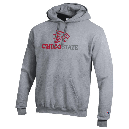  Champion Heather Grey Fleece Hoodie - Chico State Primary Mark