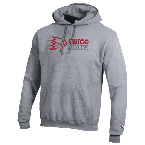 Champion Heather Grey Fleece Hoodie - Chico State Horizontal Mark