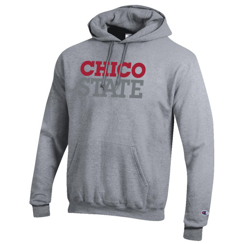  Champion Heather Grey Fleece Hoodie - Chico State Stacked