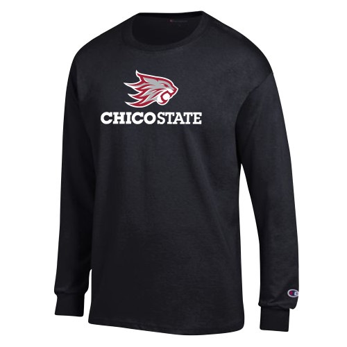  Champion Black Long Sleeve T Shirt - Chico State Primary Mark