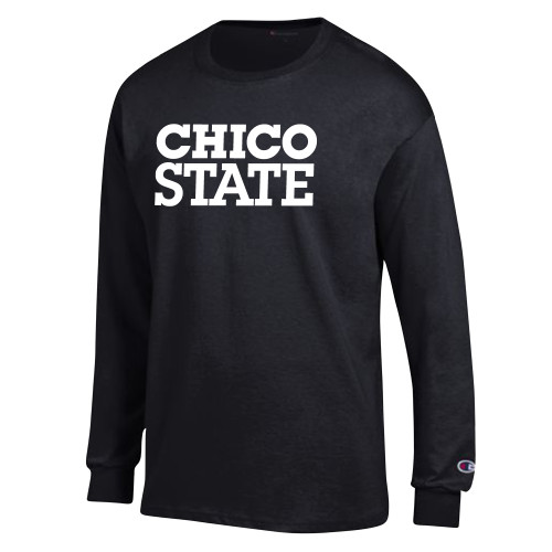  Champion Black Long Sleeve T Shirt - Chico State Stacked