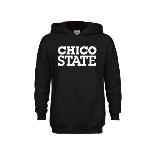  Youth Black Fleece Hoodie - Chico State Stacked