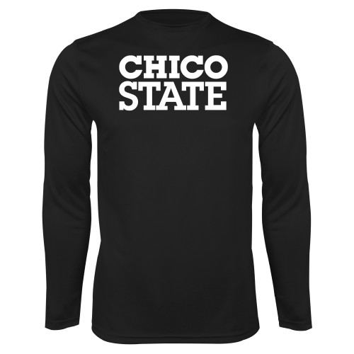  Black Performance Long Sleeve Shirt - Chico State Stacked