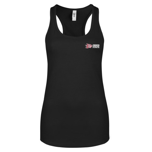  Next Level Womens Black Racerback Tank  - Chico State Horizontal Mark