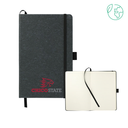  5.5 x 8.5 Black FSC Mix Recycled Leather Bound Journal - Chico State Primary Mark