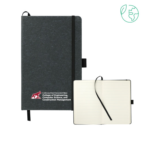 Chico 5.5 x 8.5 Black FSC Mix Recycled Leather Bound Journal - Chico State - ECC
