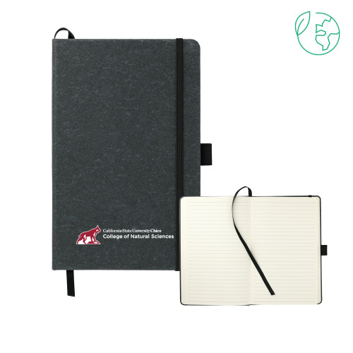 Chico 5.5 x 8.5 Black FSC Mix Recycled Leather Bound Journal - Chico State - CNS
