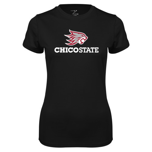  Womens Black Performance Tee - Chico State Primary Mark