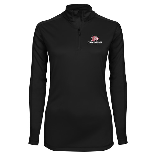  Syntrel Womens Black Interlock 1/4 Zip - Chico State Primary Mark