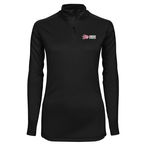  Syntrel Womens Black Interlock 1/4 Zip - Chico State Horizontal Mark