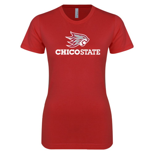  Next Level Womens Red Boyfriend Tee - Chico State Primary Mark