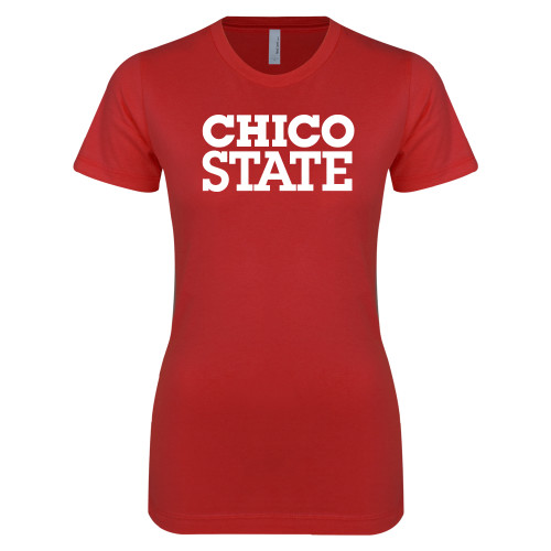  Next Level Womens Red Boyfriend Tee - Chico State Stacked