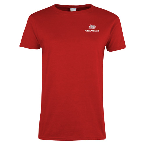  Womens Short Sleeve Red Tee - Chico State Primary Mark