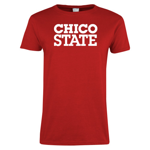  Womens Short Sleeve Red Tee - Chico State Stacked