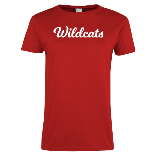  Womens Short Sleeve Red Tee - Wildcats Script