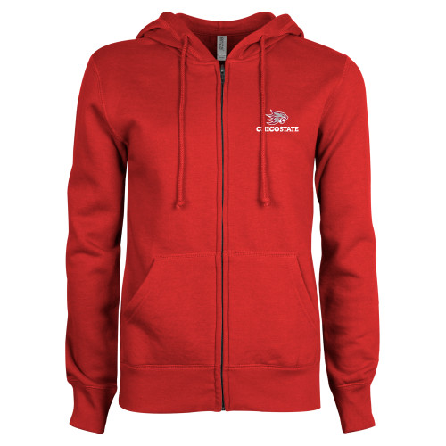  ENZA Womens Red Fleece Full Zip Hoodie - Chico State Primary Mark