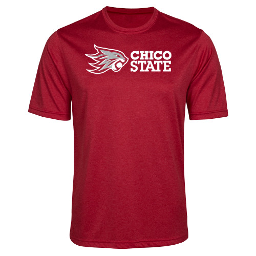  Red Heather Performance Contender Tee - Chico State Horizontal Mark